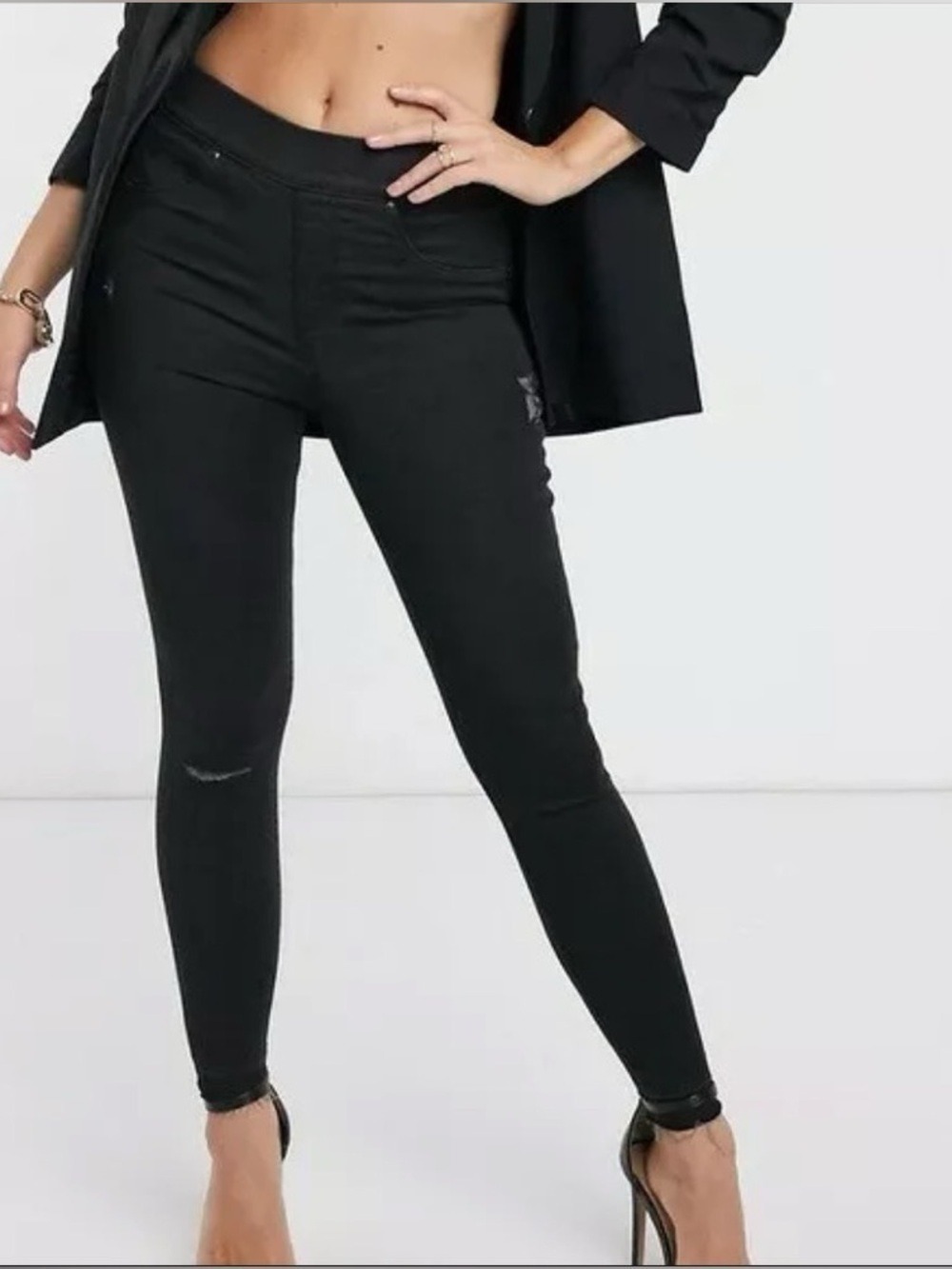 SPANX Black High-Rise Skinny Jeans with Subtle Distressing Medium